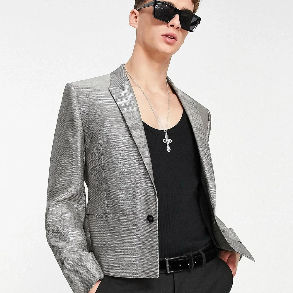 ASOS Metallic Silver Cropped Blazer